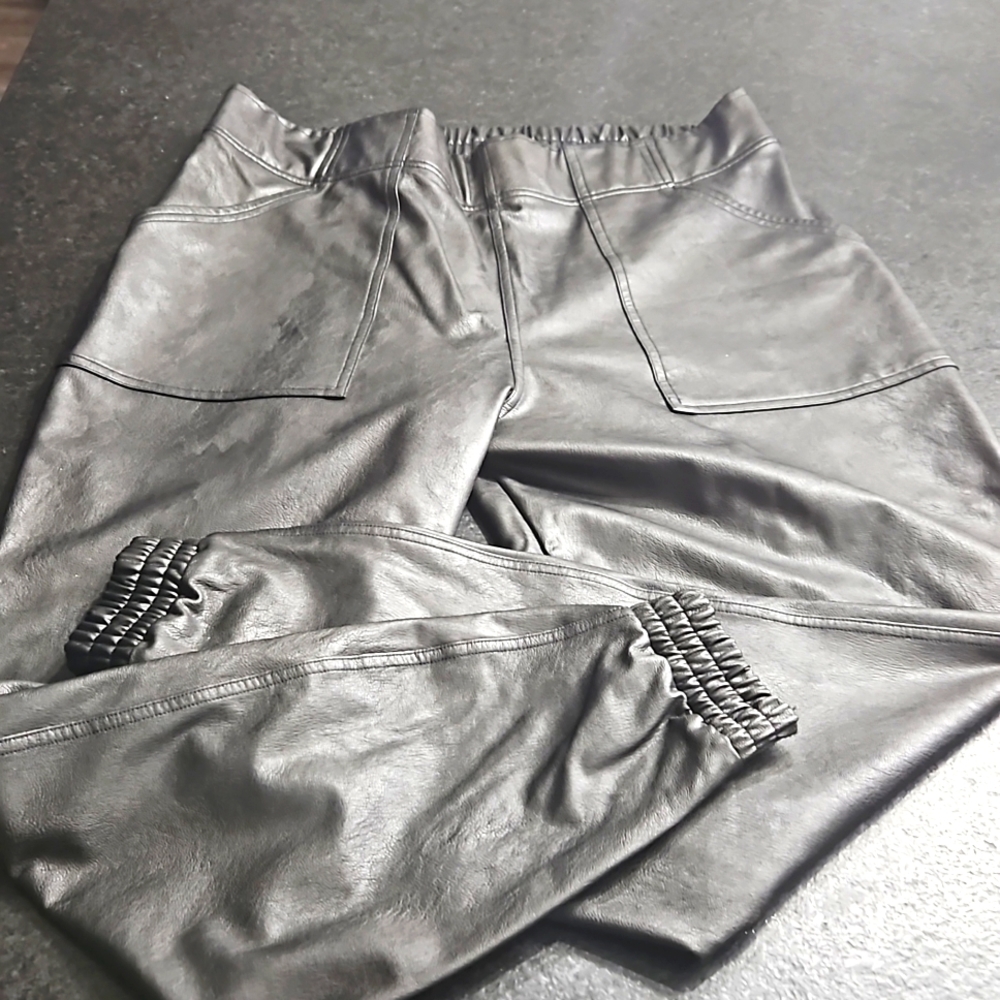 Black Faux Leather Joggers